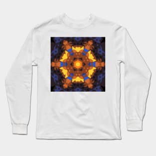 Retro Mandala Flower Orange Blue and Yellow Long Sleeve T-Shirt